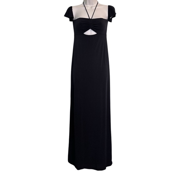 Forever 21 Black Slinky Cut Out Halter Dress with Flutter Cap Sleeves Size S - Picture 1 of 11